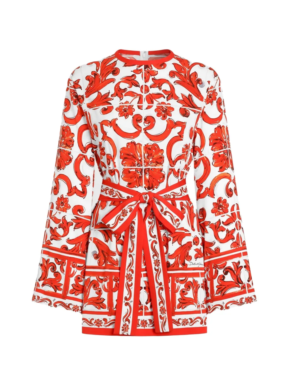 Dolce & Gabbana Camicia in charmeuse con stampa maioliche - Bianco