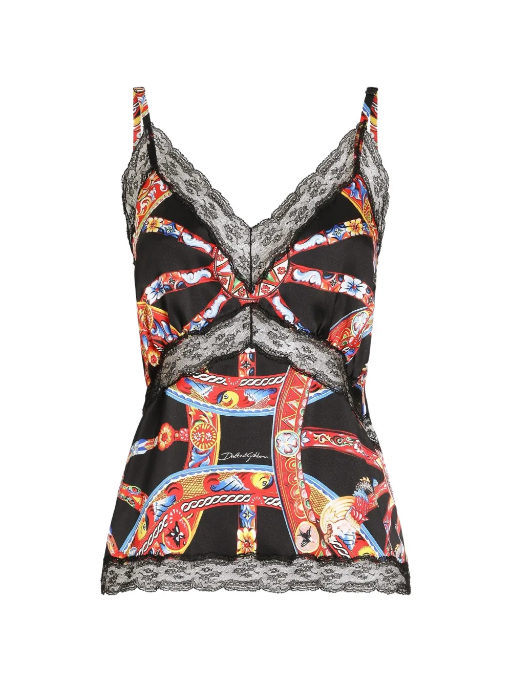 Dolce & Gabbana Oberteil aus Seidensatin mit Carretto-Print - Schwarz