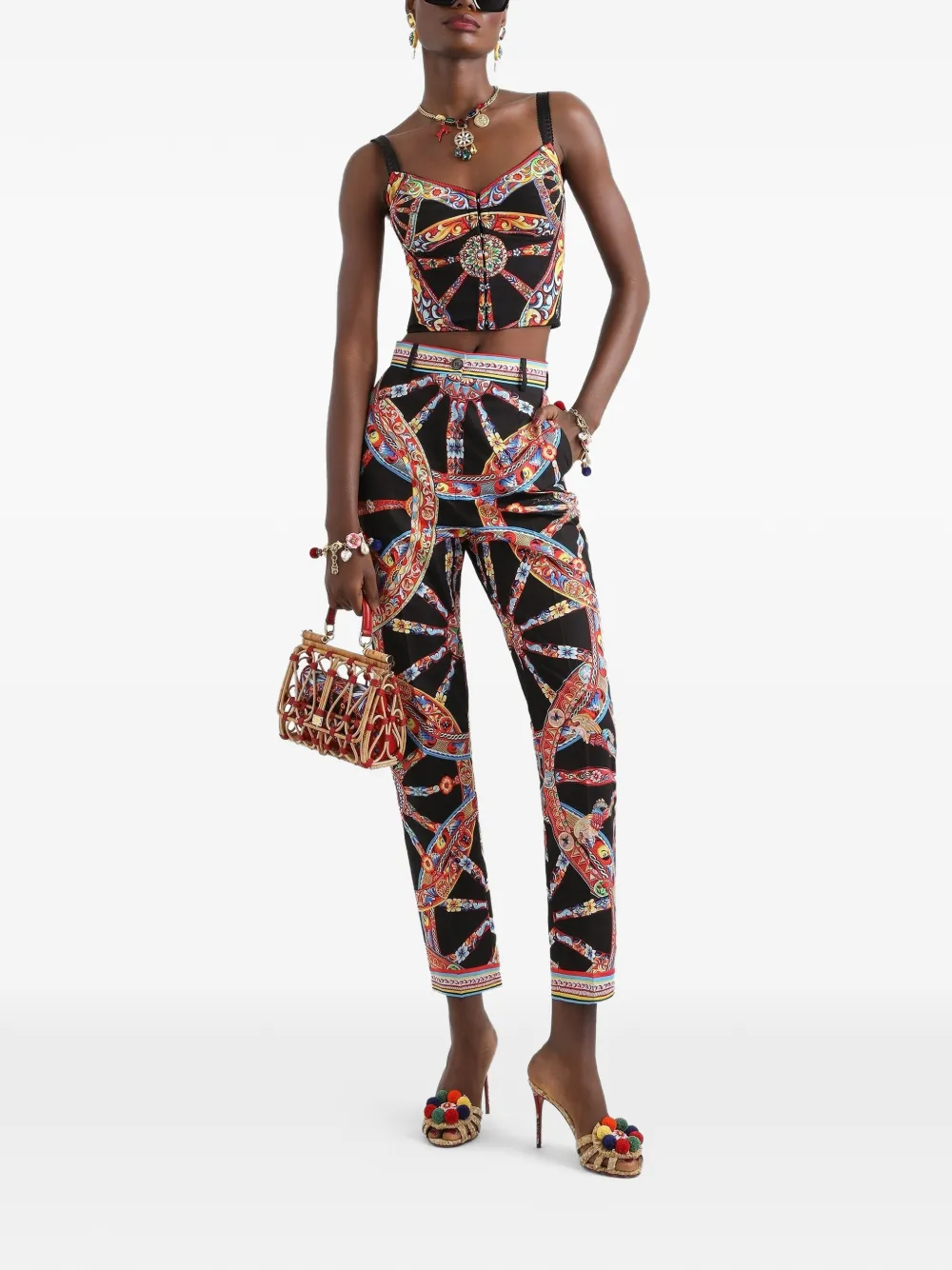 Dolce & Gabbana Charmeuse top met carretto-print Zwart