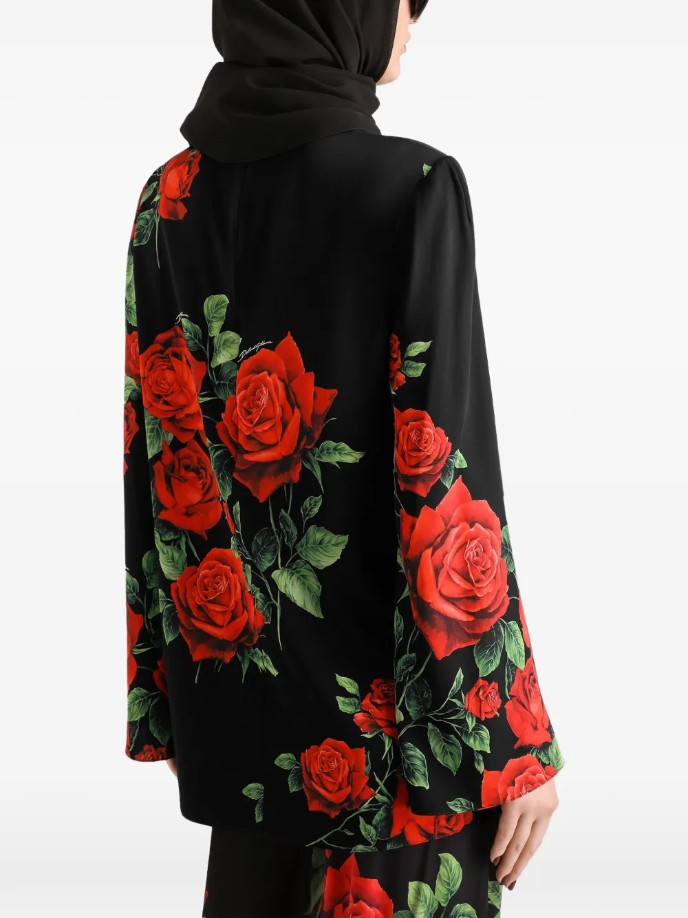 Dolce & Gabbana Charmeuse blouse met roosprint Zwart