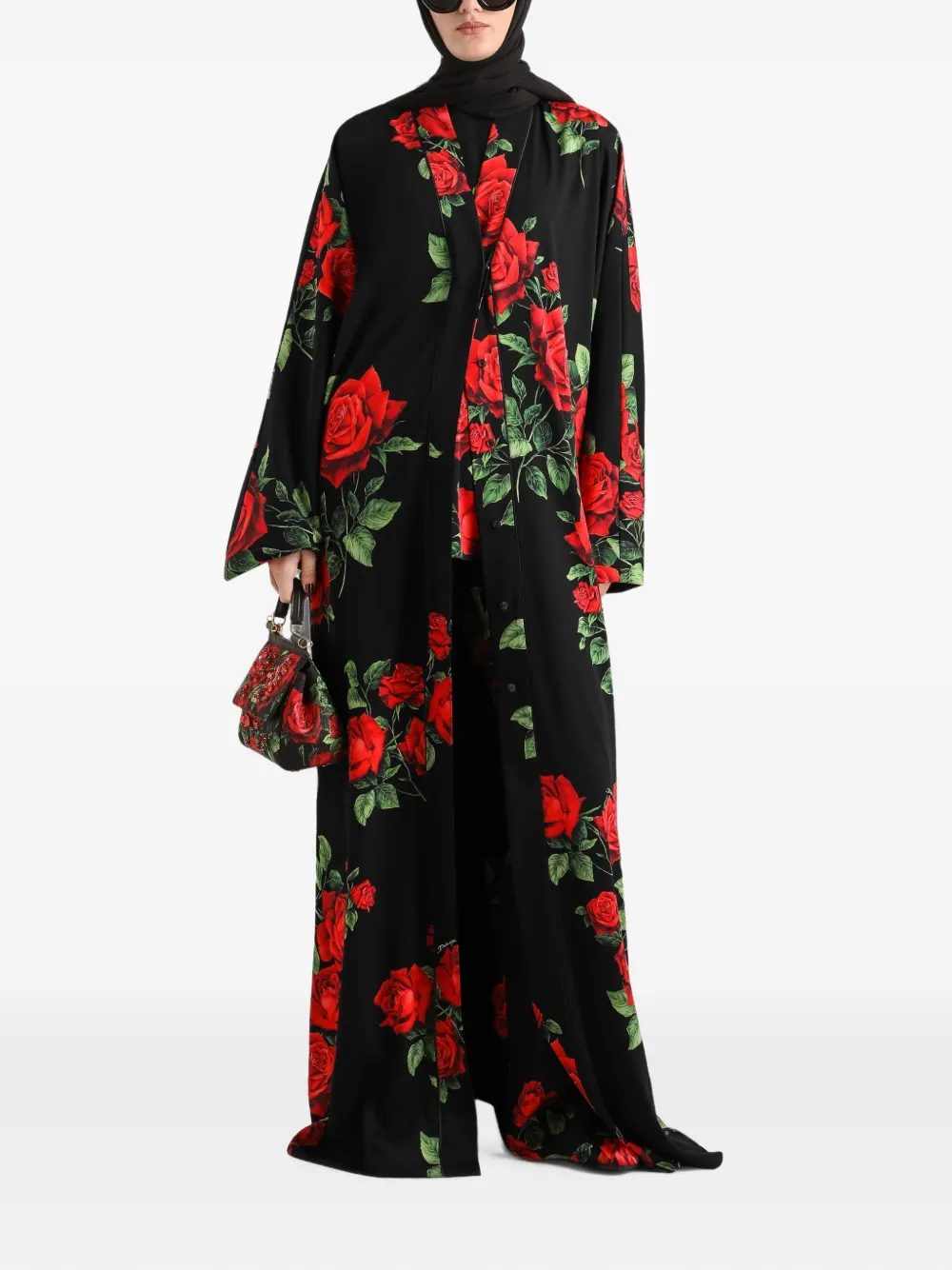 Dolce & Gabbana Charmeuse blouse met roosprint Zwart
