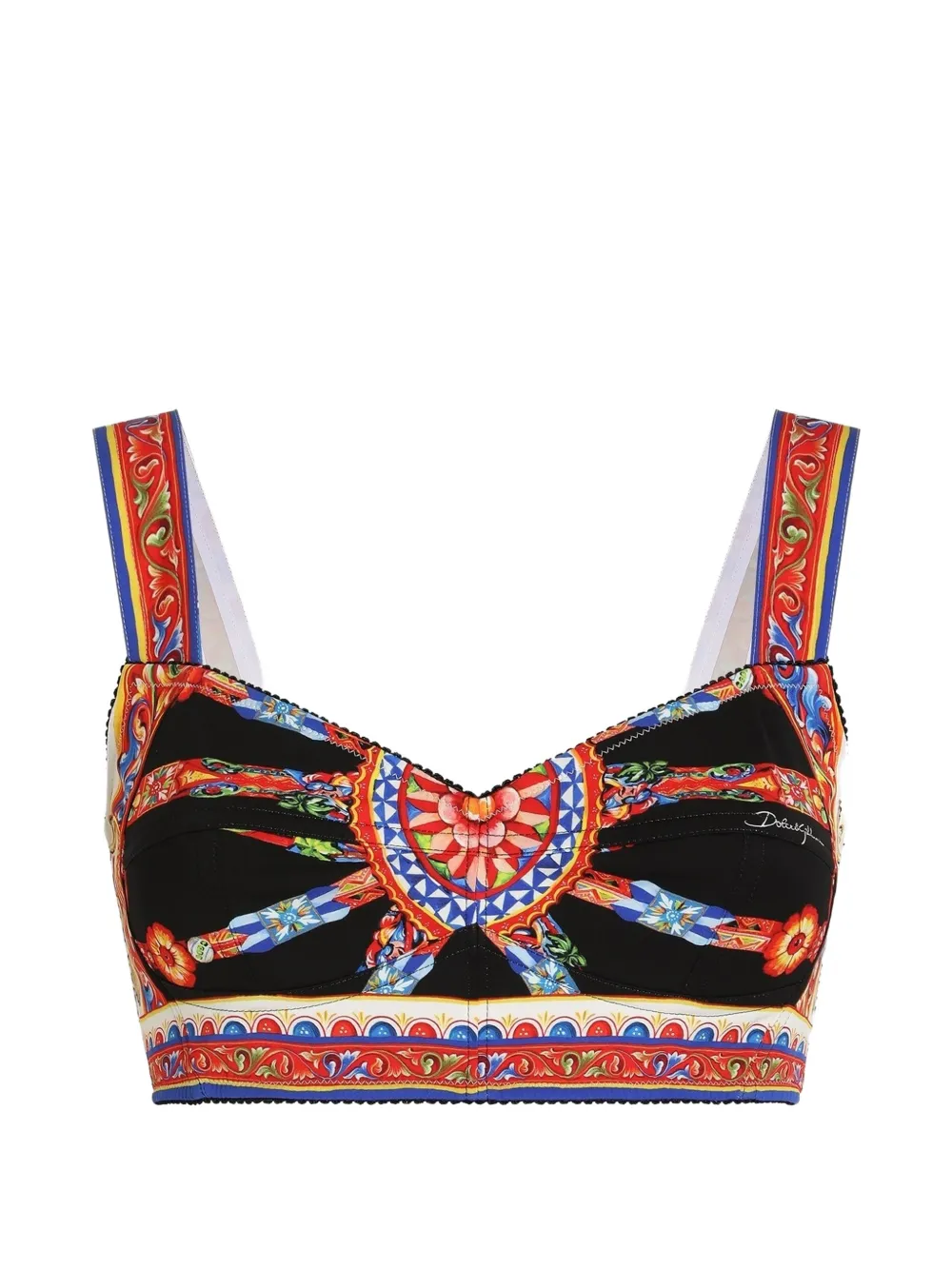 Dolce & Gabbana Top in charmeuse con stampa Carretto - Nero