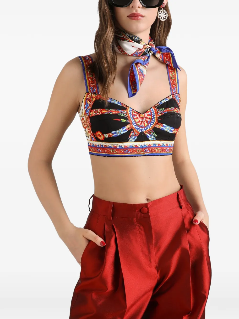 Dolce & Gabbana Charmeuse top met Carretto-print Zwart