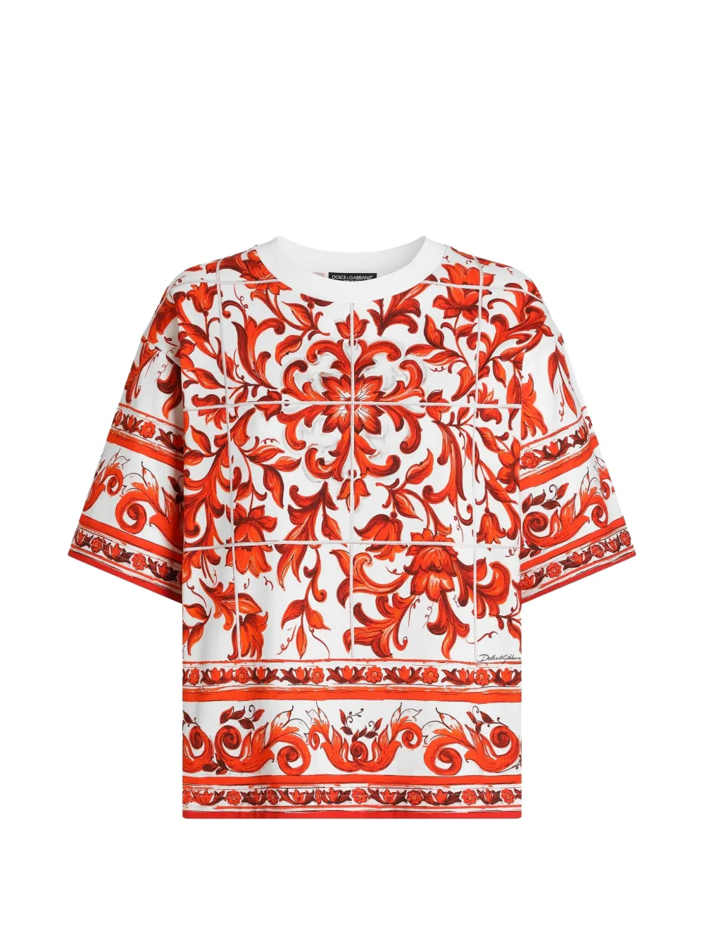 Dolce & Gabbana Jersey-T-Shirt mit Majolika-Print - Weiß