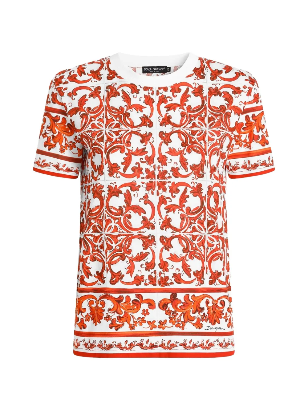 Dolce & Gabbana T-shirt in jersey con stampa maiolica - Bianco