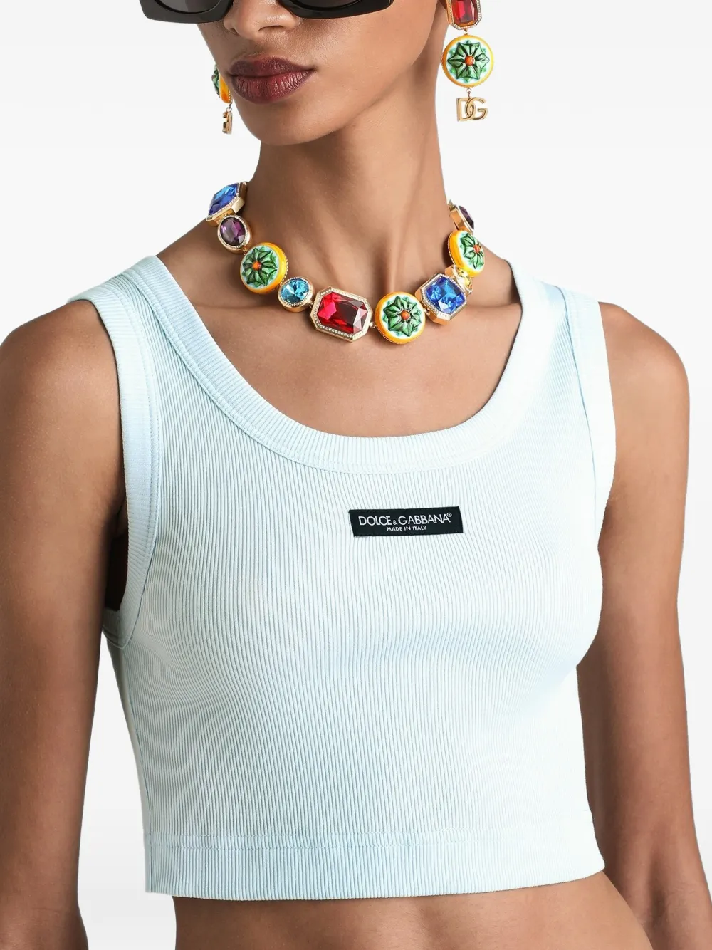 Dolce & Gabbana katoenen cropped tanktop met logo Blauw