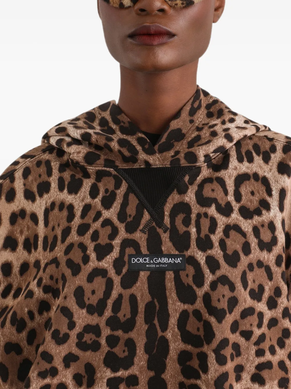 Dolce & Gabbana Sweater met luipaard-print en capuchon Bruin
