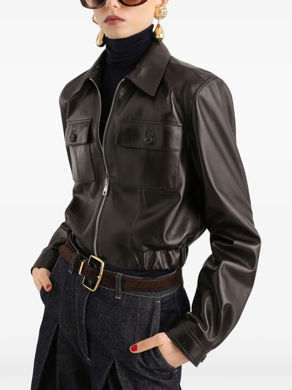Dolce & Gabbana Leren bomberjack Bruin
