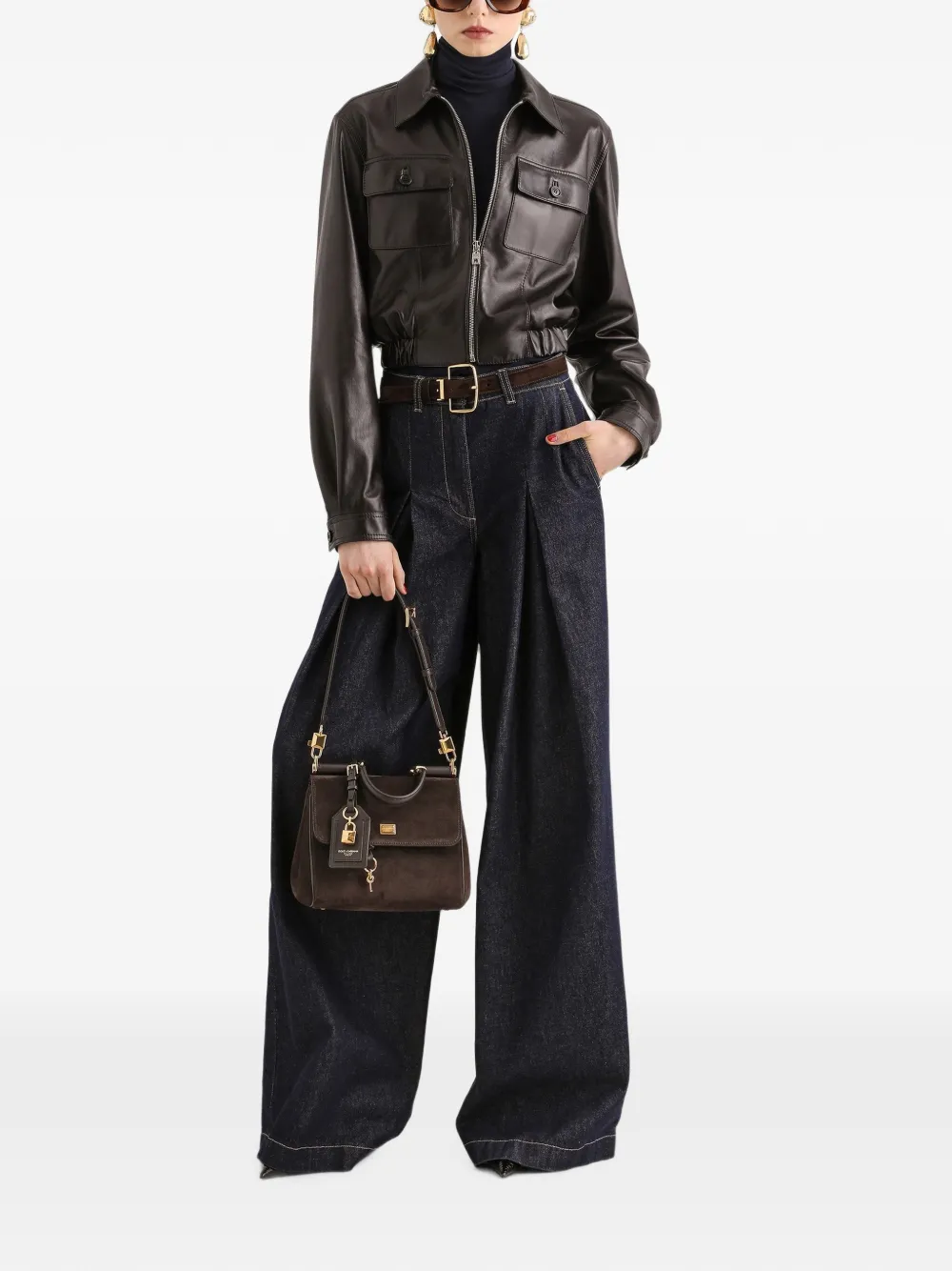 Dolce & Gabbana Leren bomberjack Bruin