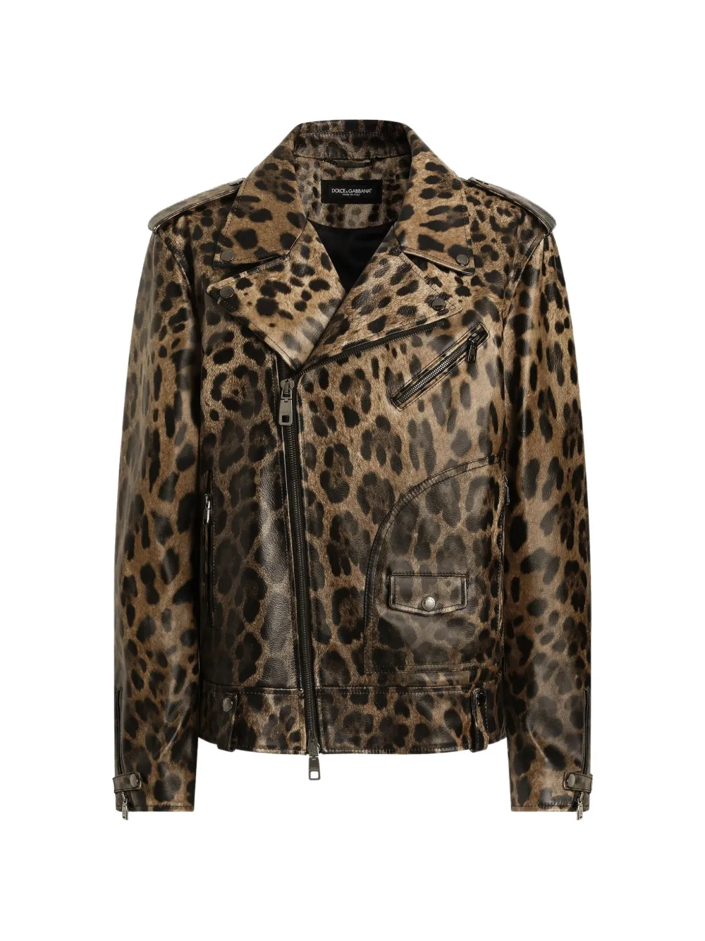 Dolce & Gabbana LEO-PRINT LEATHER JACKET - Braun