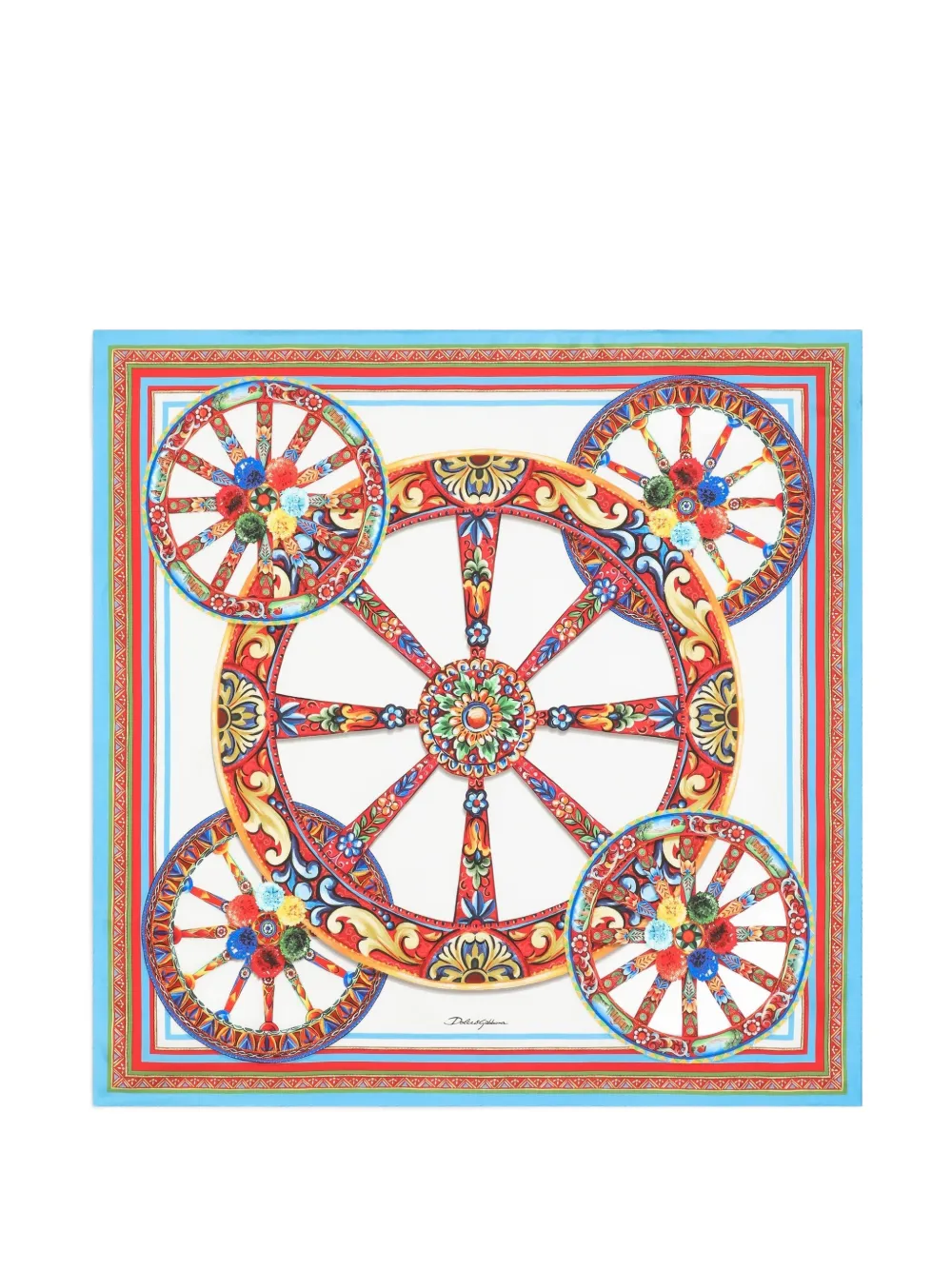 Dolce & Gabbana Foulard in twill di seta con stampa Carretto 90x90 - Bianco