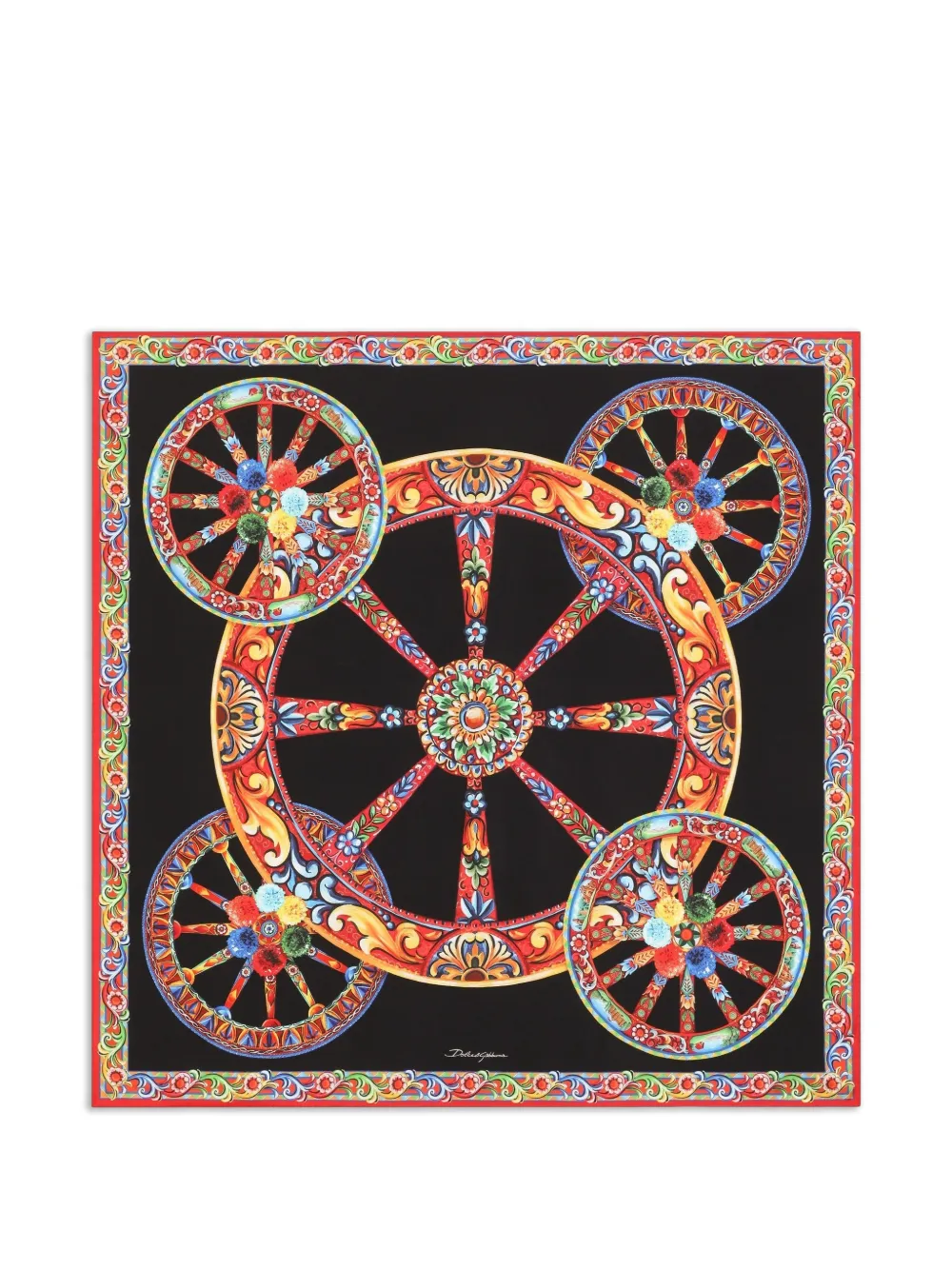 Dolce & Gabbana Foulard in twill di seta con stampa Carretto 90x90 - Nero