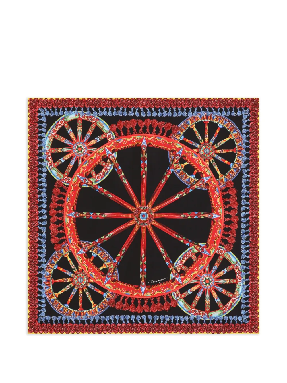Dolce & Gabbana Foulard in twill di seta con stampa Carretto 90x90 - Nero