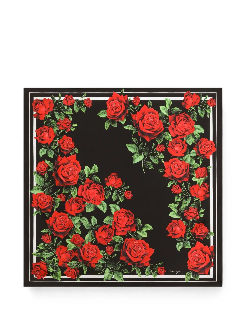 Dolce & Gabbana 90x90 rose-print silk twill scarf - Schwarz