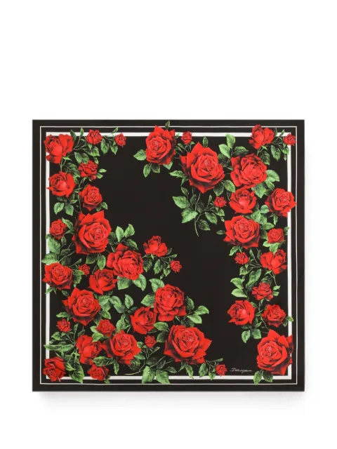 Dolce & Gabbana 90x90 rose-print silk twill scarf