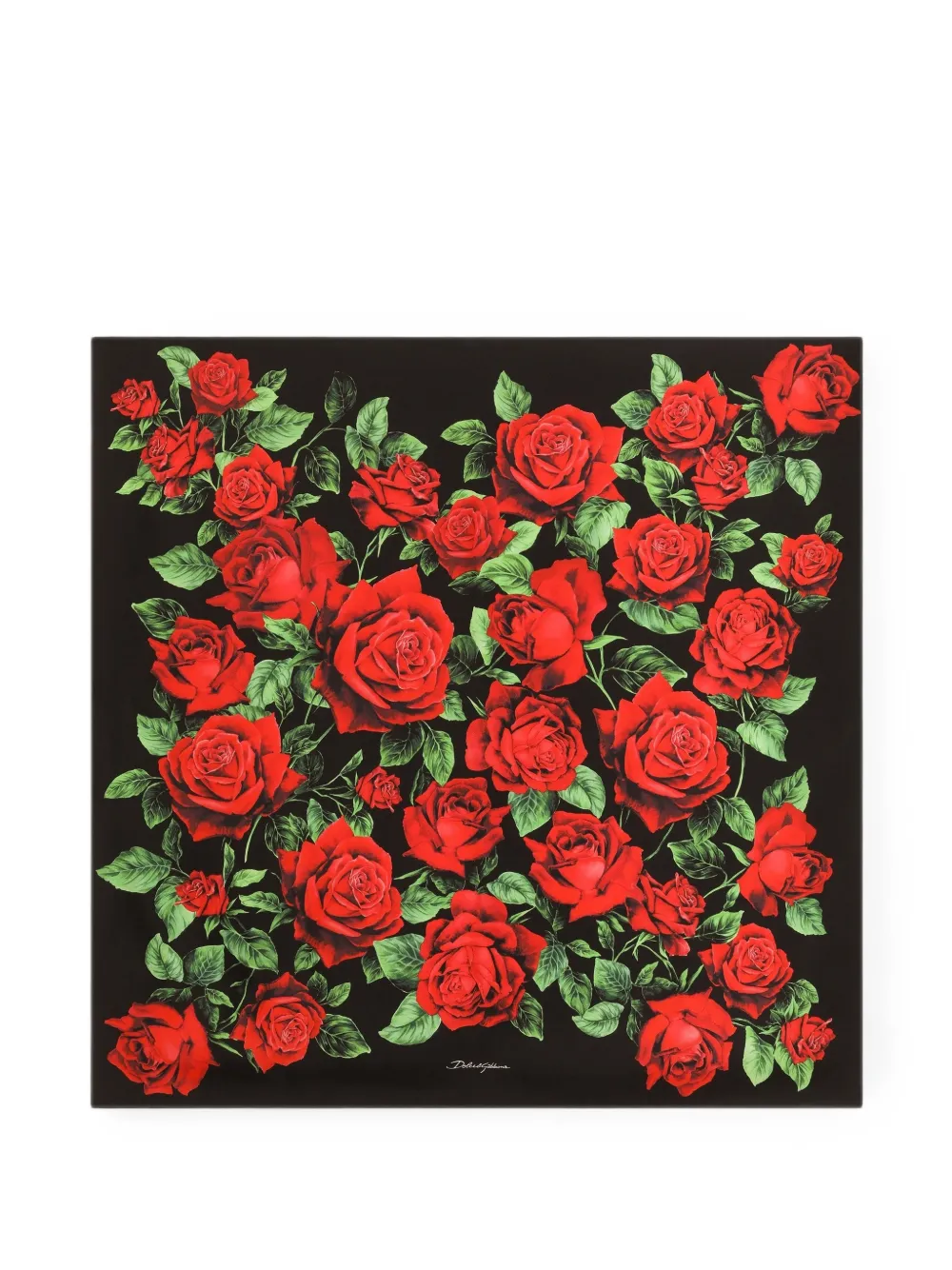 Dolce & Gabbana 90x90 rose-print silk twill scarf - Schwarz