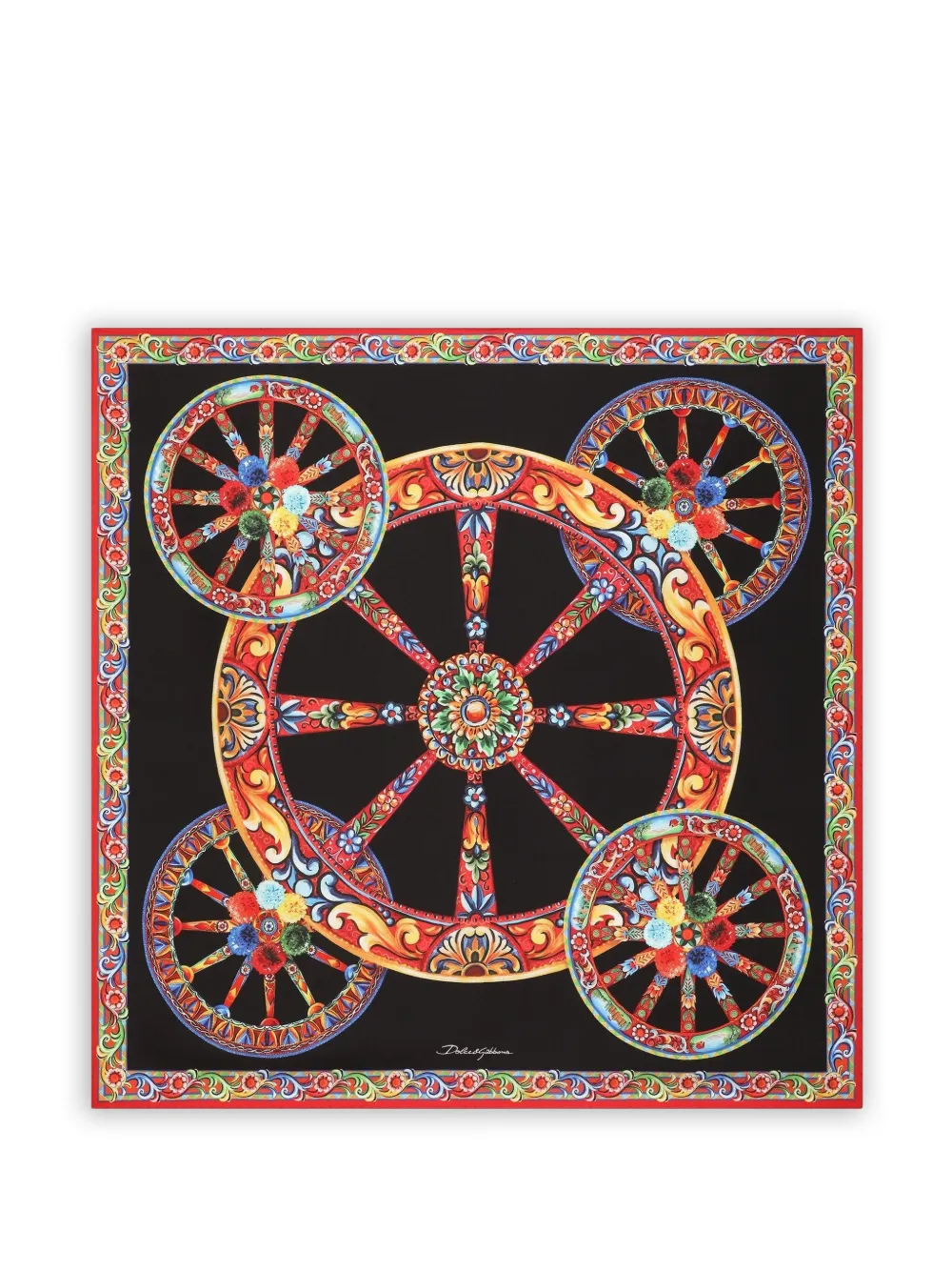 Dolce & Gabbana Foulard in twill di seta con stampa Carretto 70x70 - Nero