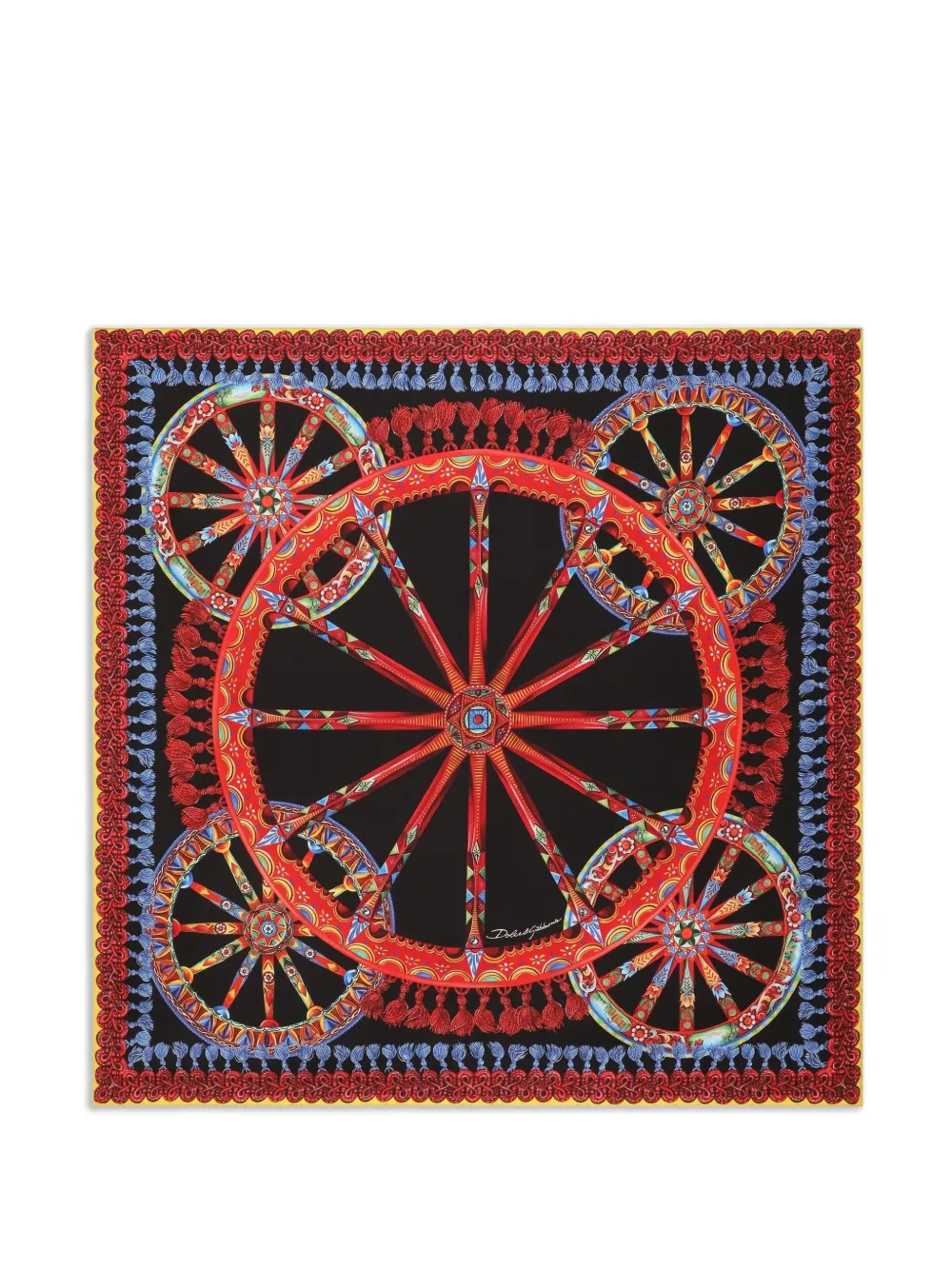 Dolce & Gabbana Foulard in twill di seta con stampa Carretto 70x70 - Nero
