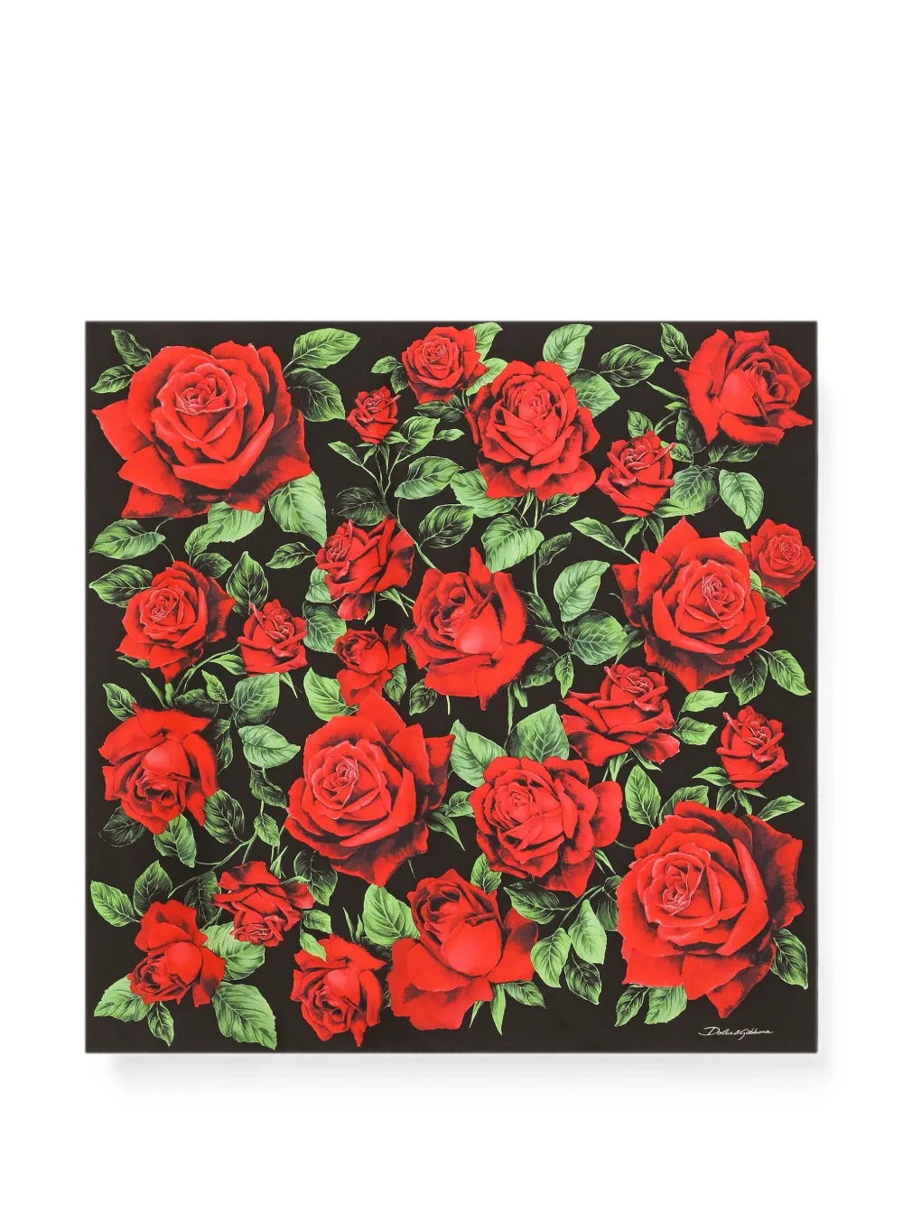 Dolce & Gabbana 70x70 rose-print silk twill scarf - Schwarz