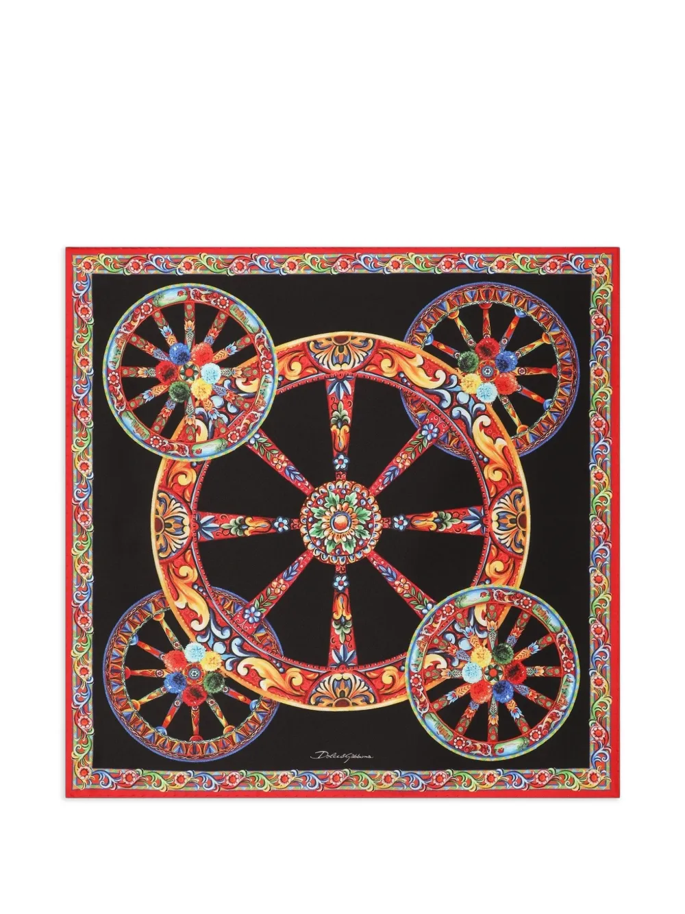 Dolce & Gabbana Foulard in twill di seta con stampa Carretto 50x50 - Nero