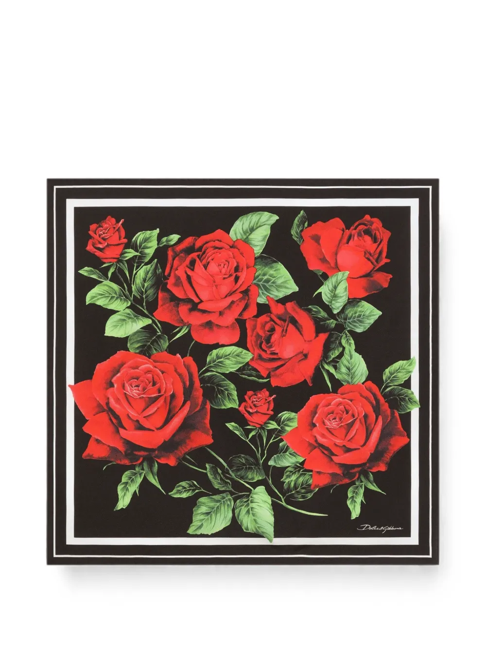 Dolce & Gabbana 50X50 rose-print silk twill scarf - Schwarz