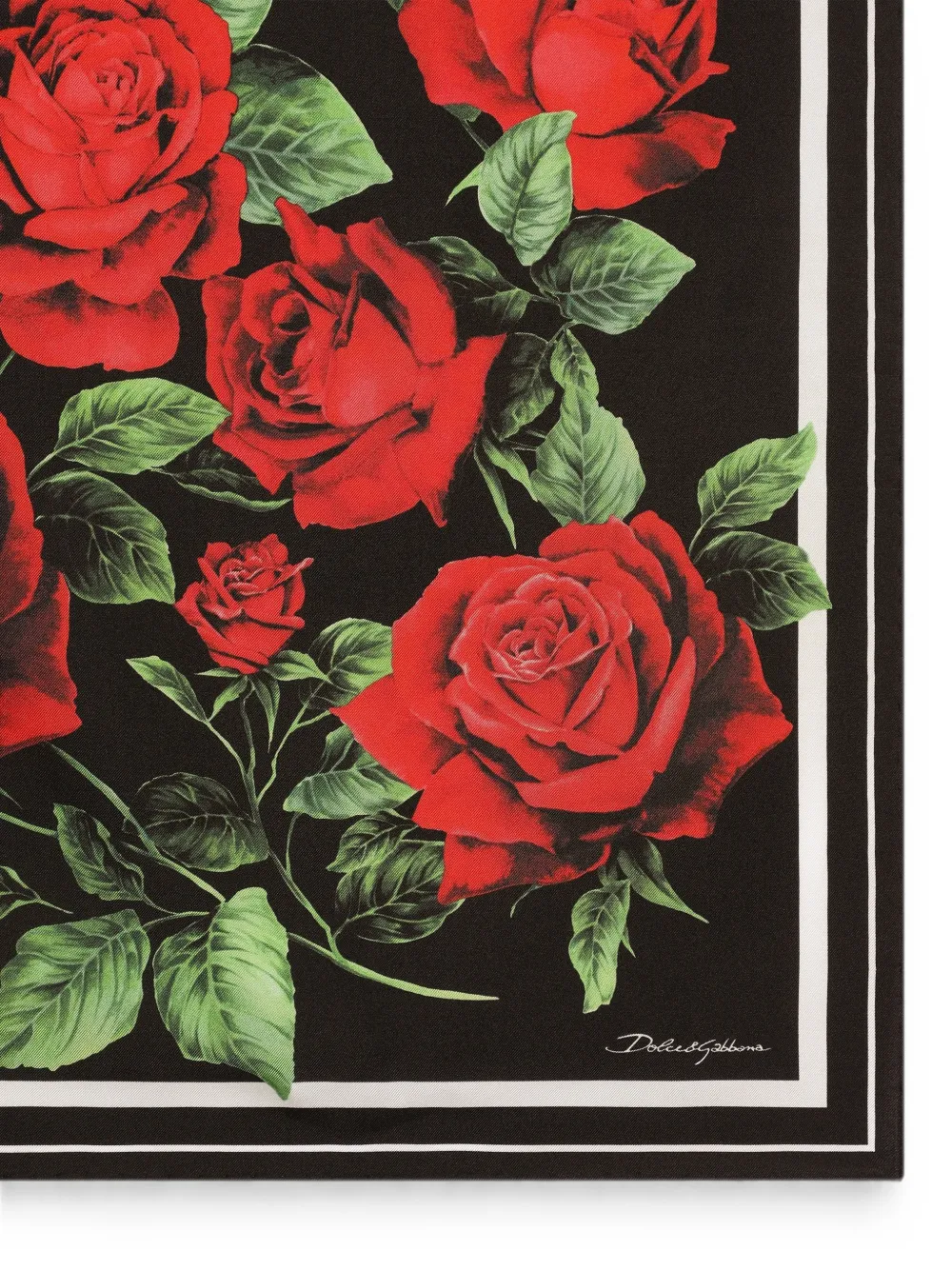 Dolce & Gabbana 50X50 zijden twill sjaal met roosprint Zwart