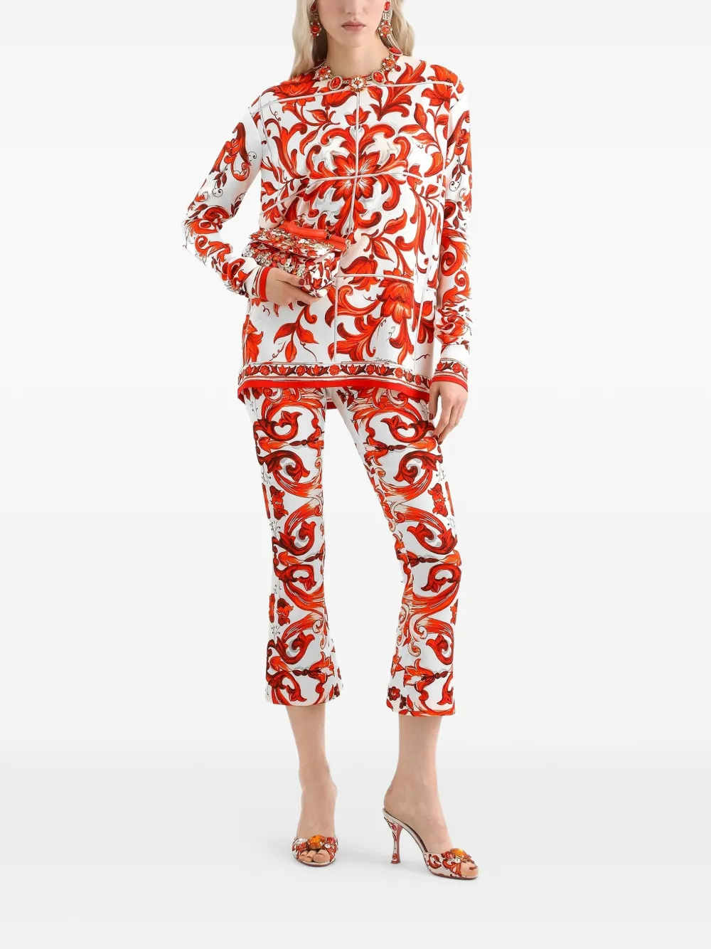 Dolce & Gabbana Charmeuse broek met Majolica-print Wit