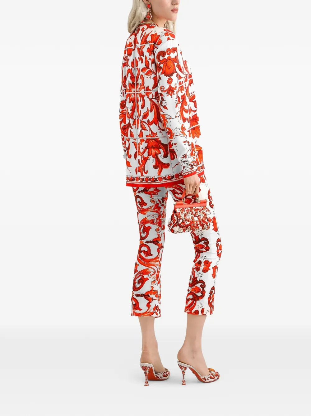 Dolce & Gabbana Charmeuse broek met Majolica-print Wit