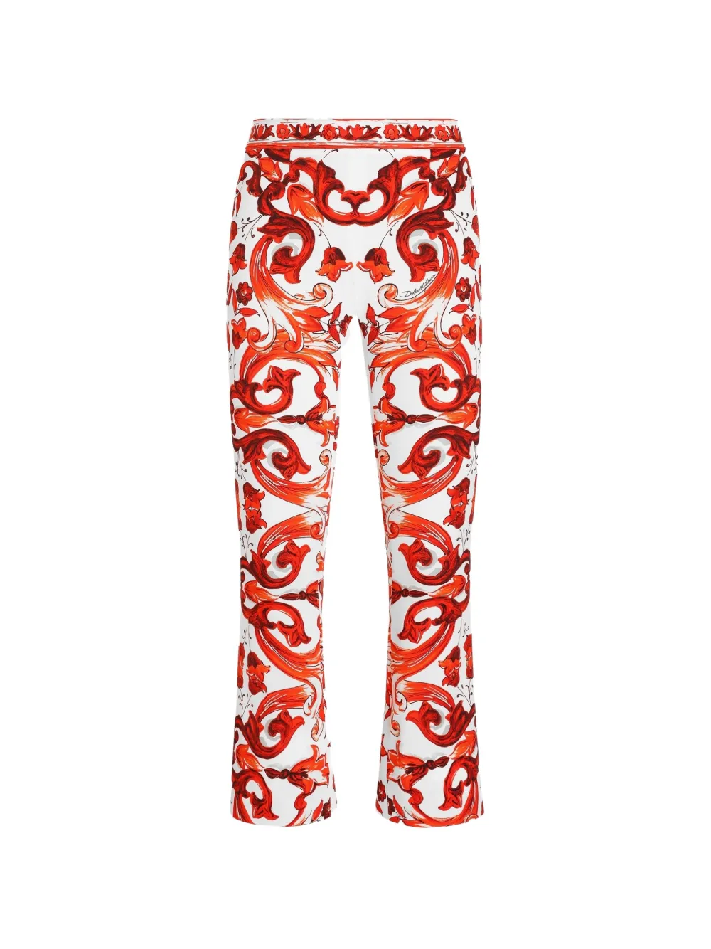 Dolce & Gabbana Pantaloni in charmeuse con stampa maiolica - Bianco