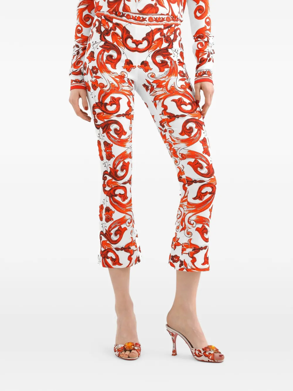 Dolce & Gabbana Charmeuse broek met Majolica-print Wit
