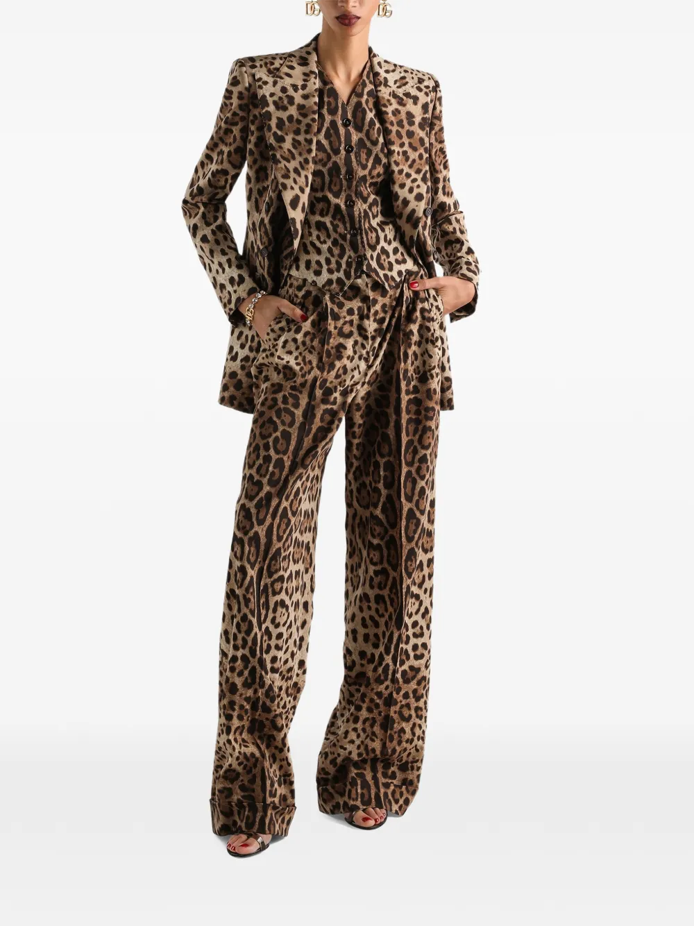 Dolce & Gabbana Wollen broek met luipaard-print Beige