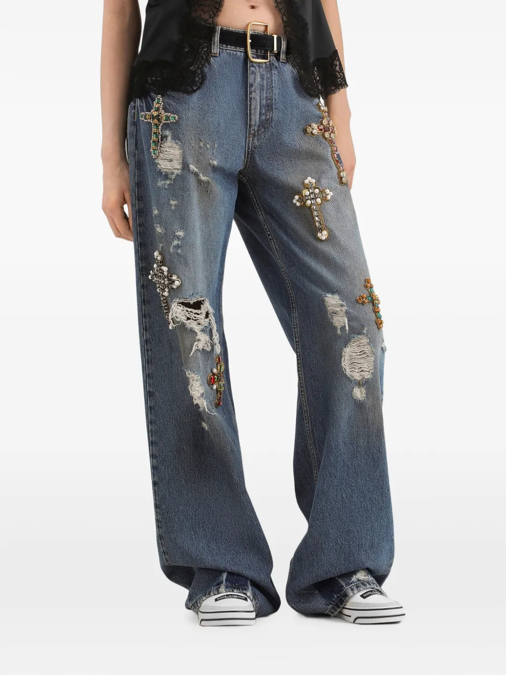 Dolce & Gabbana Denim broek met 5 zakken en borduurwerk Blauw
