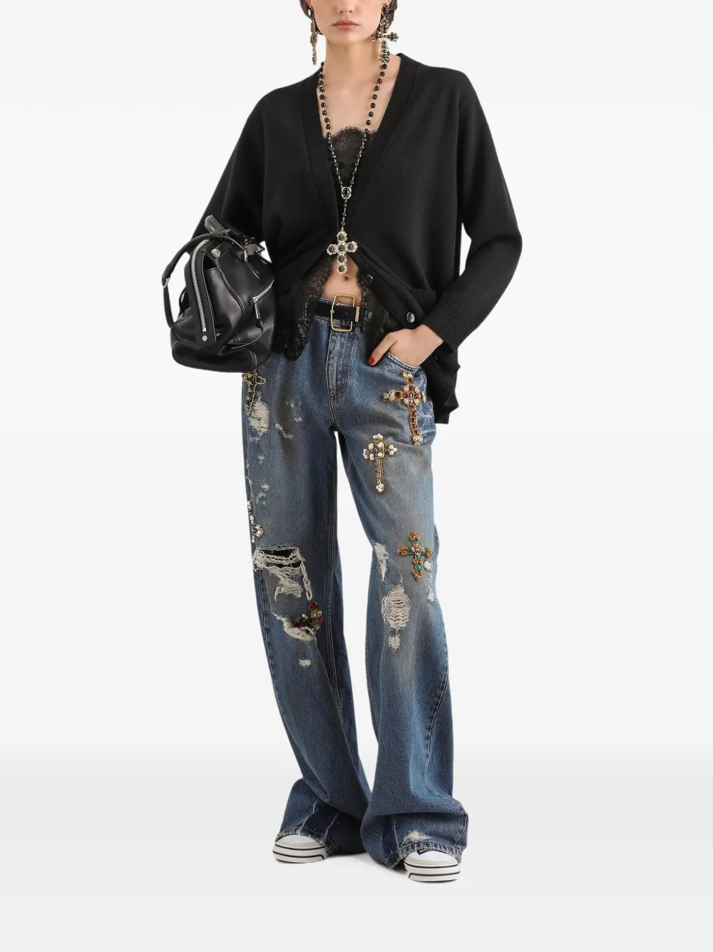 Dolce & Gabbana Denim broek met 5 zakken en borduurwerk Blauw