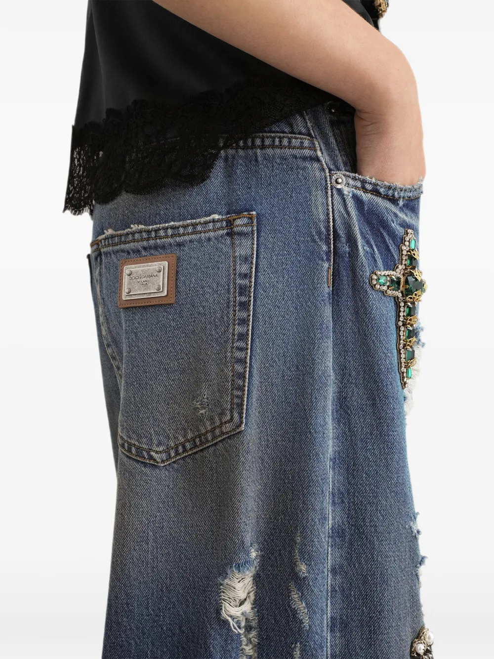 Dolce & Gabbana Denim broek met 5 zakken en borduurwerk Blauw