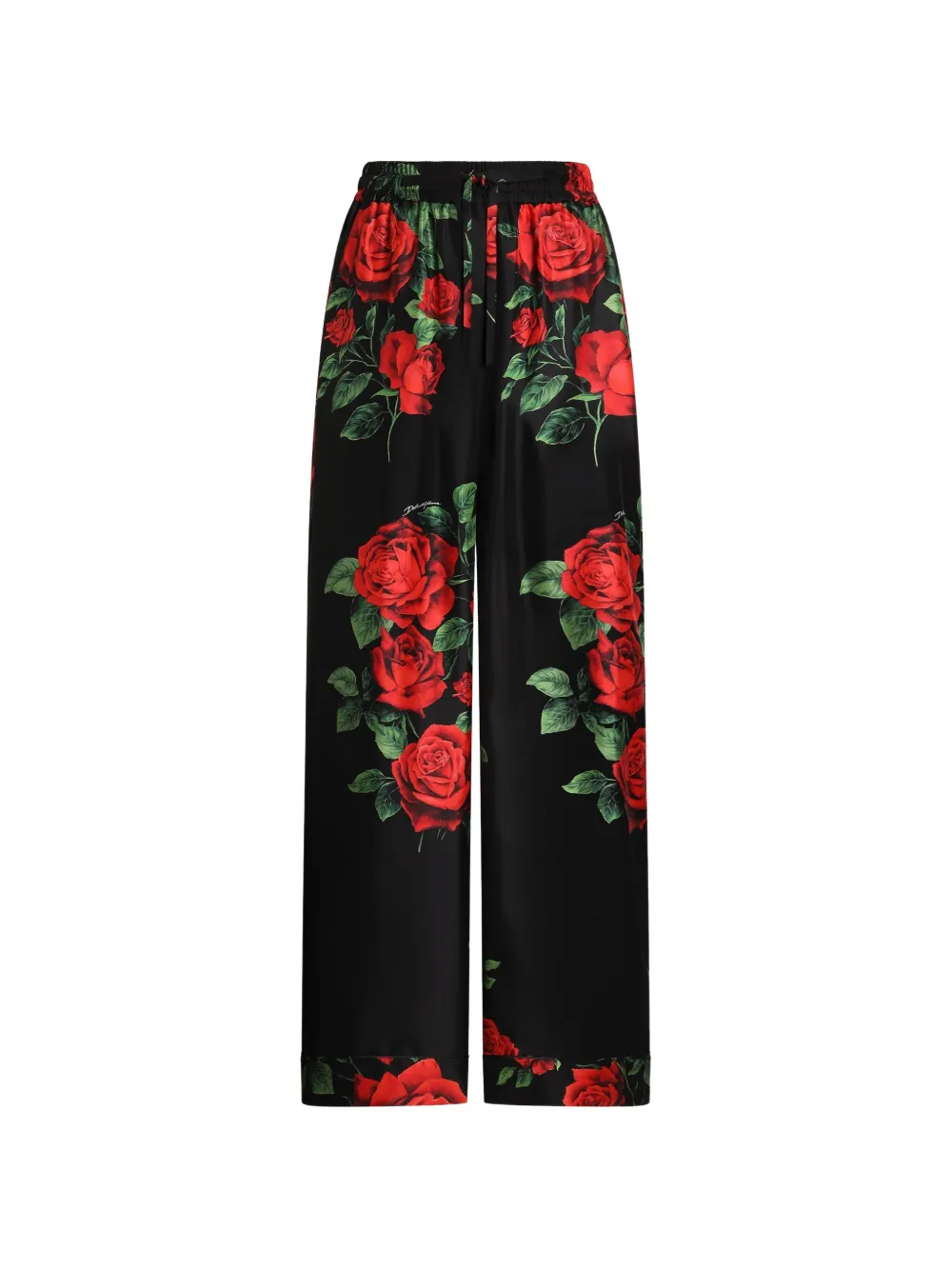 Dolce & Gabbana Vanity Seidenhose mit Rosen-Print - Schwarz