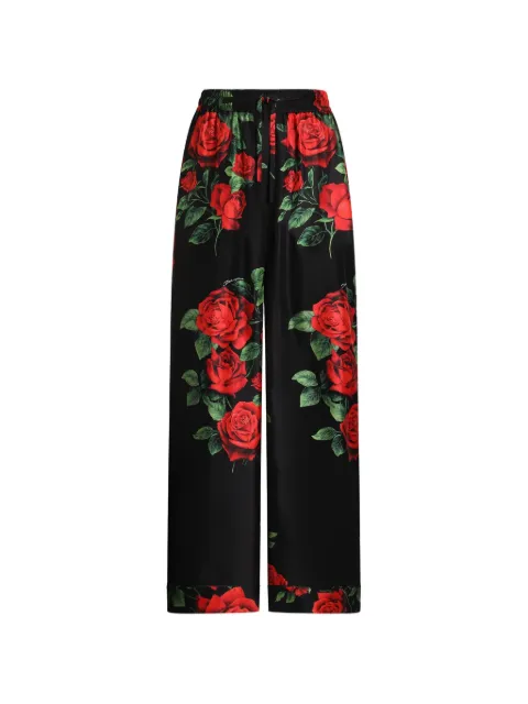 Dolce & Gabbana rose-print vanity silk trousers