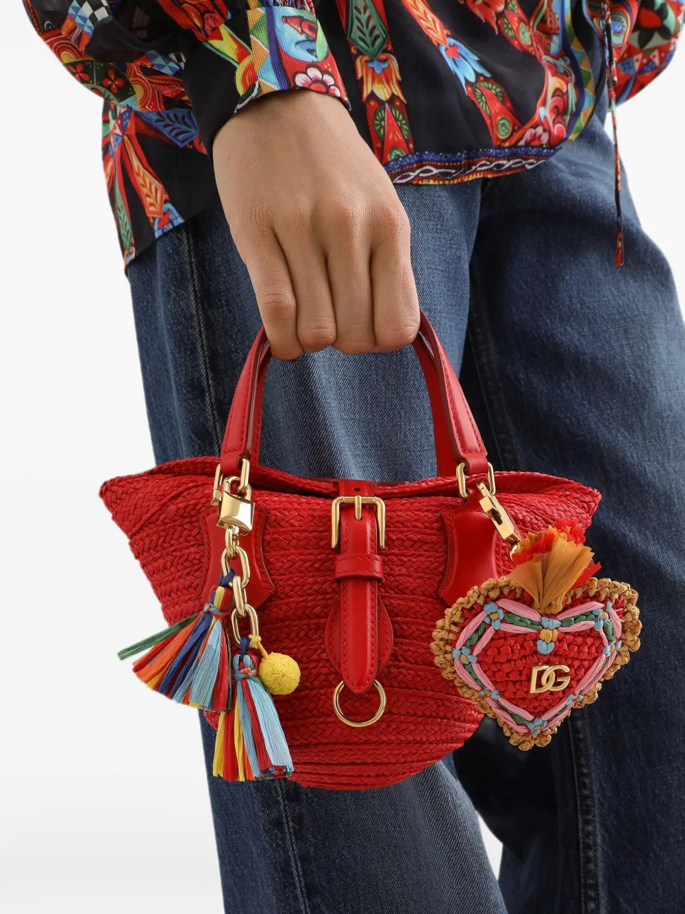 Dolce & Gabbana Sleutelhanger met raffia bedel Rood