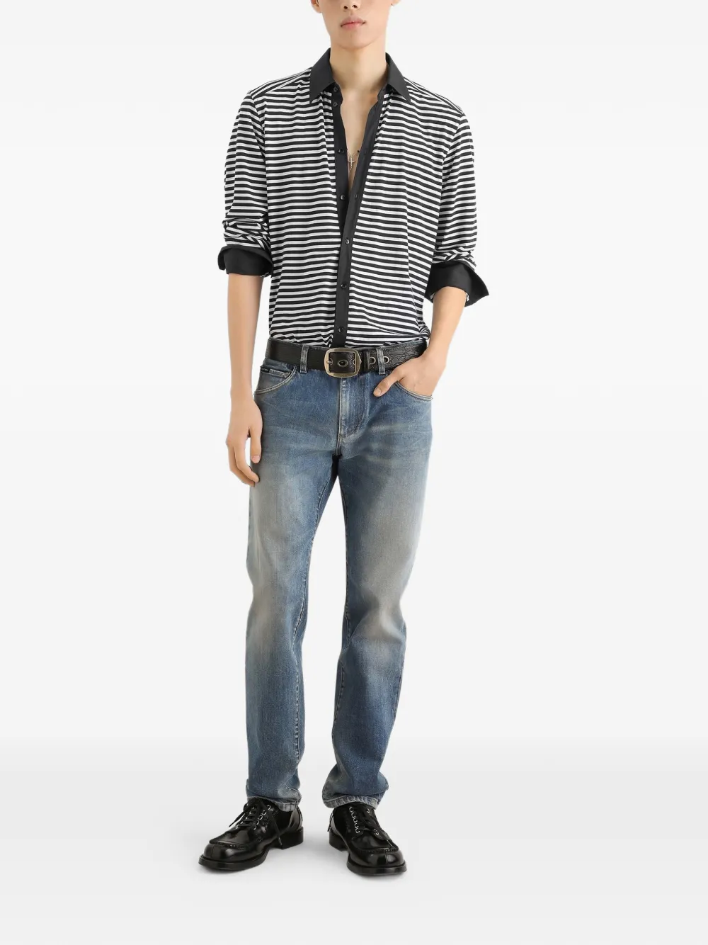 Dolce & Gabbana Gestreept jersey overhemd Zwart