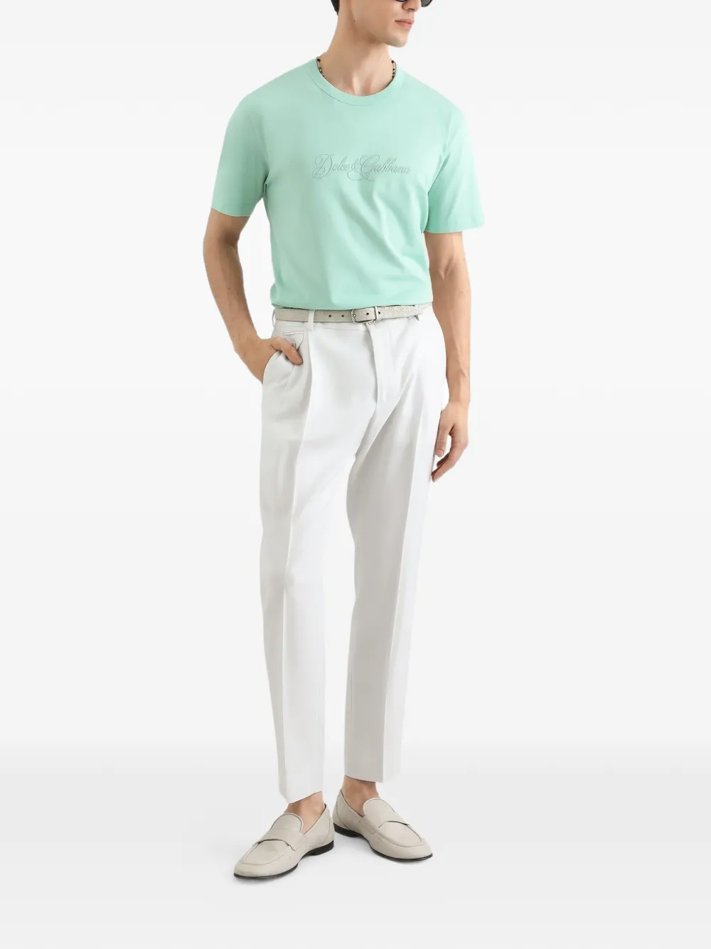 Dolce & Gabbana Katoenen T-shirt met geborduurd DG-logo Groen