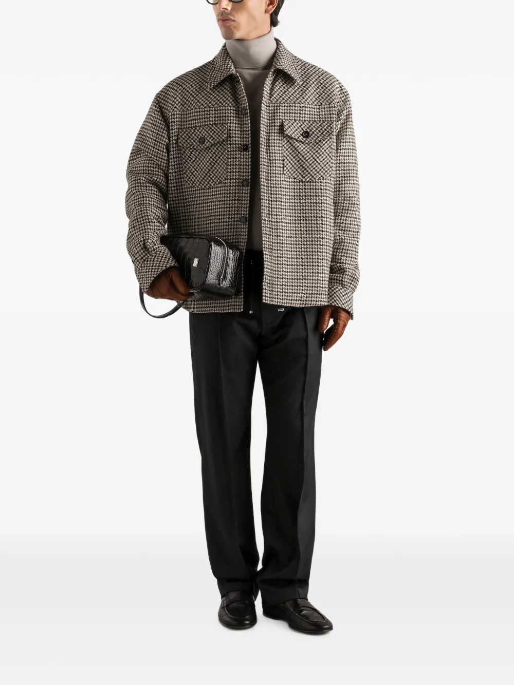 Dolce & Gabbana Gewatteerd wollen jack met pied-de-poule print Beige