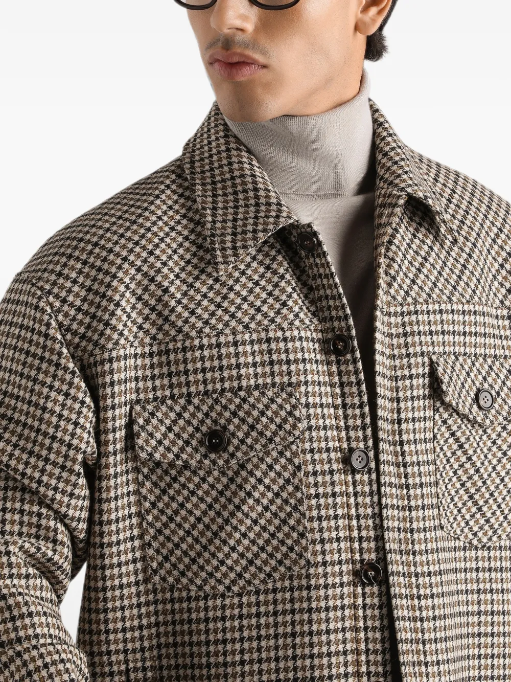 Dolce & Gabbana Gewatteerd wollen jack met pied-de-poule print Beige