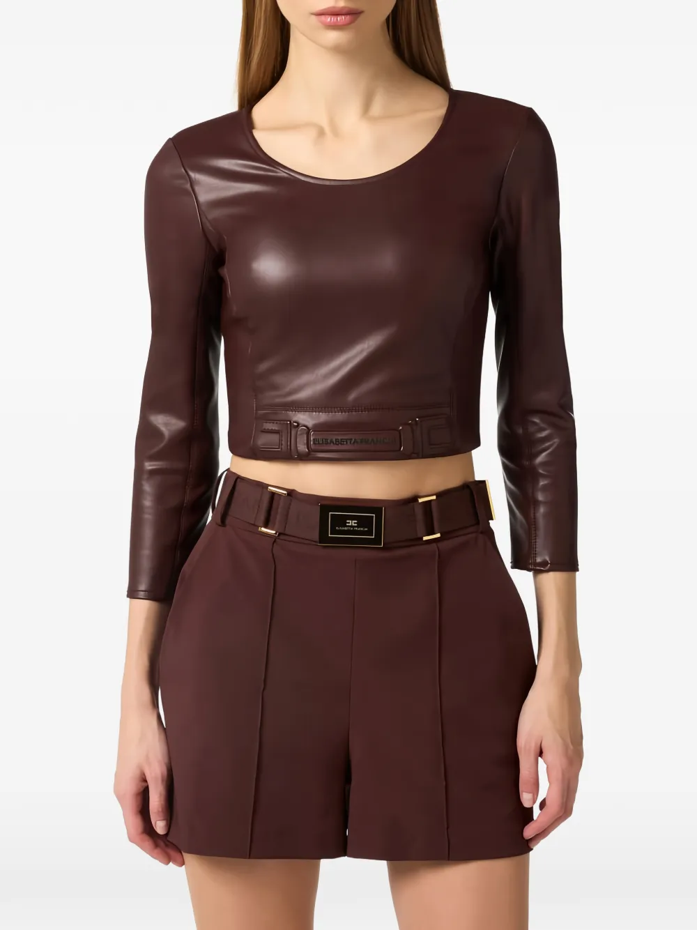 Elisabetta Franchi Top met logo-reliëf Bruin