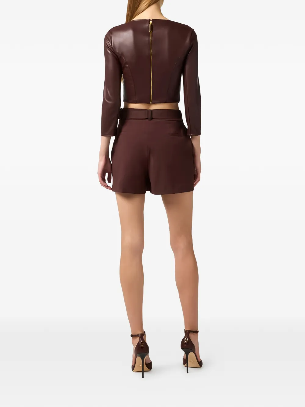 Elisabetta Franchi Top met logo-reliëf Bruin