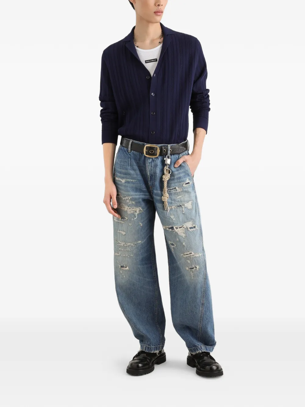 Dolce & Gabbana Opengewerkte katoenen vest Blauw