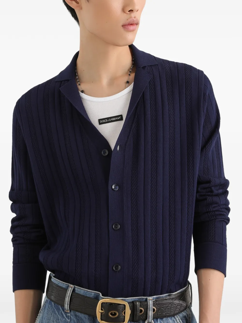 Dolce & Gabbana Opengewerkte katoenen vest Blauw
