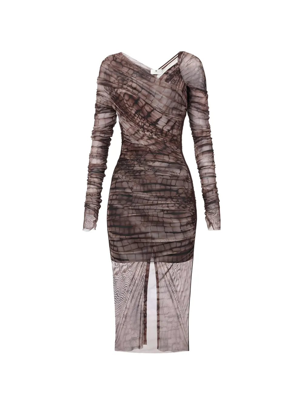 Elisabetta Franchi alligator-print ruched midi dress - Marrone