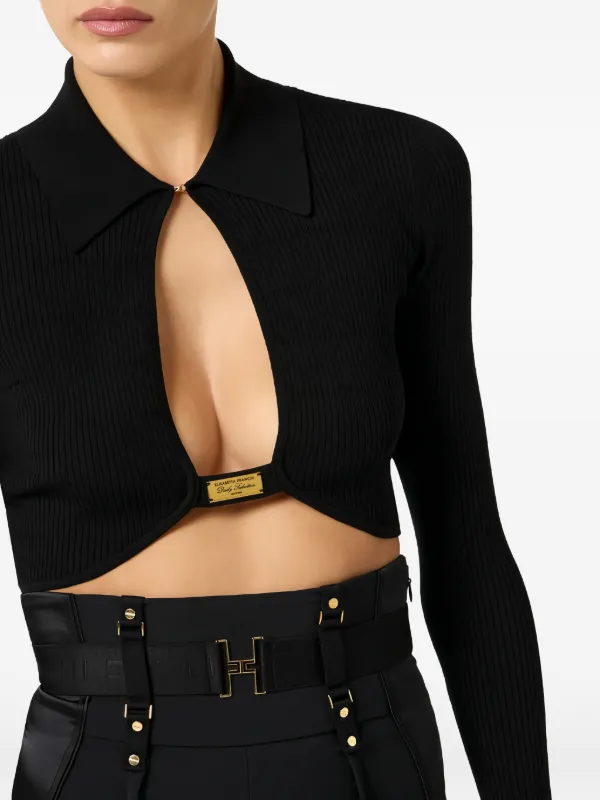 Elisabetta Franchi micro-braided cut-out Top | Black | FARFETCH NO