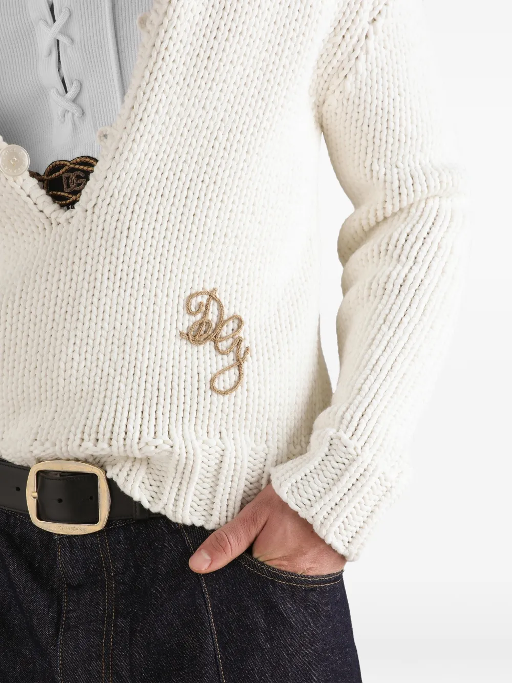 Dolce & Gabbana Glad gebreide trui met logo Beige