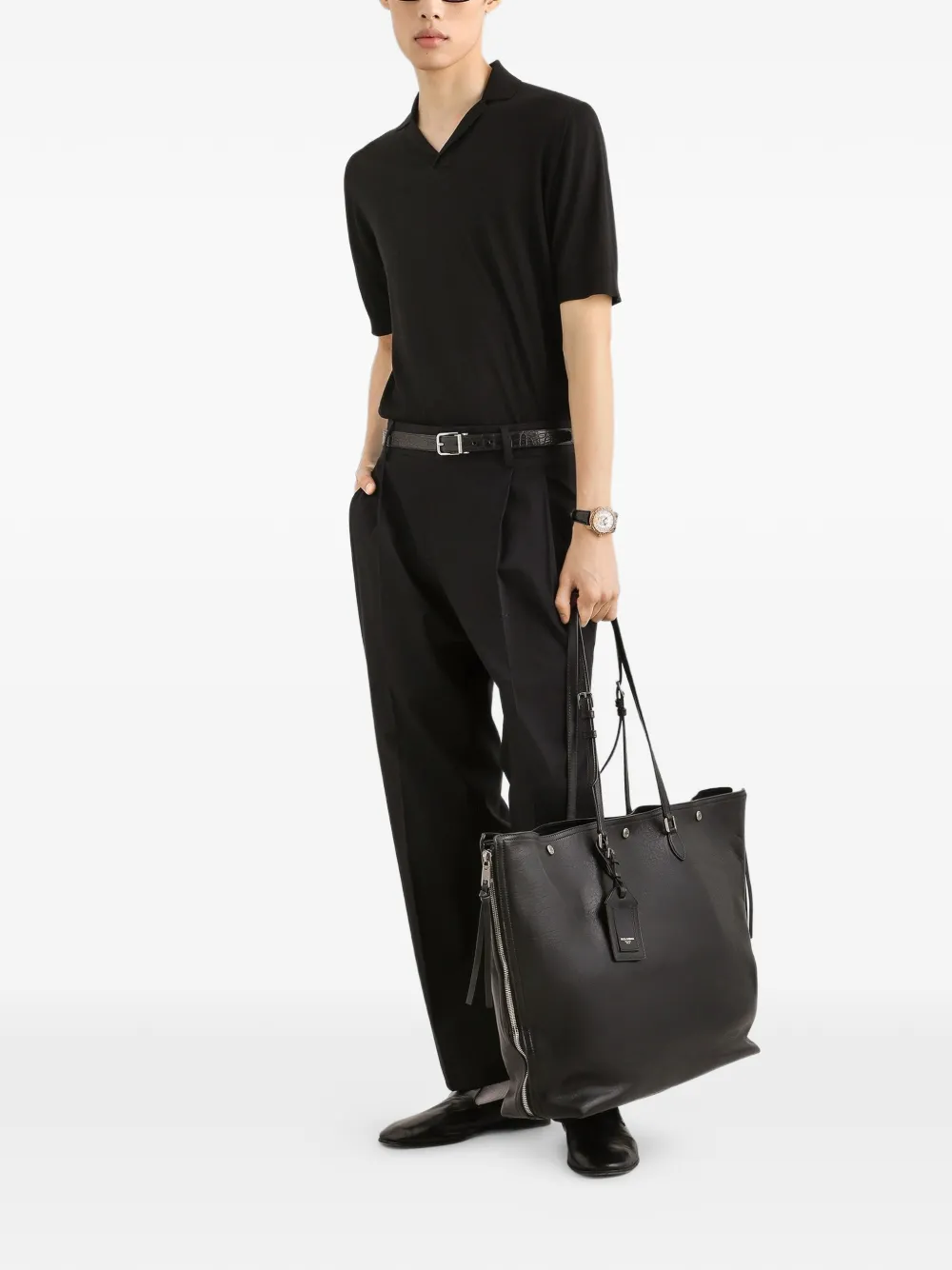 Dolce & Gabbana Zijden gebreid poloshirt Zwart