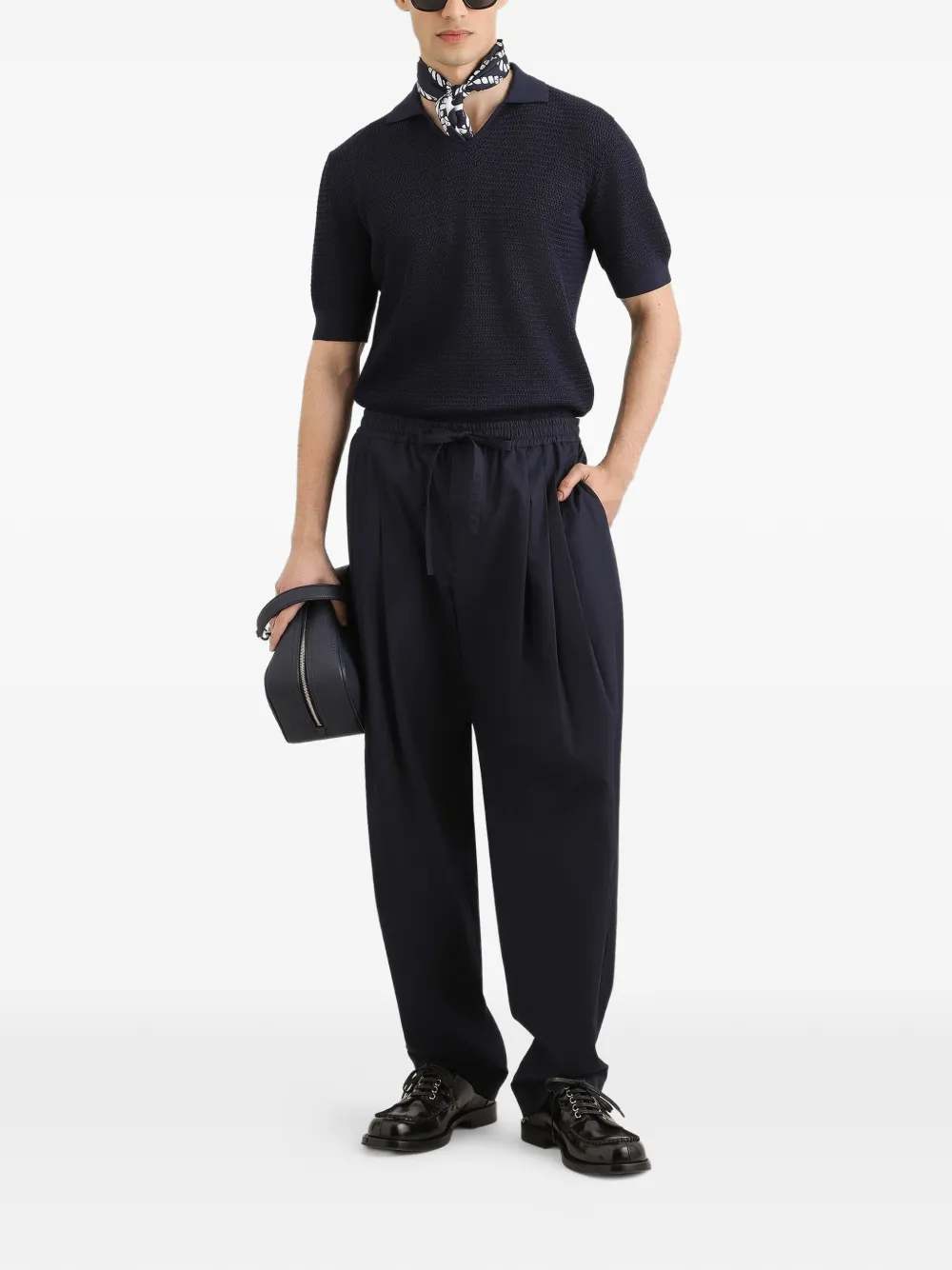 Dolce & Gabbana Zijden poloshirt met micro-stikseldetails Blauw